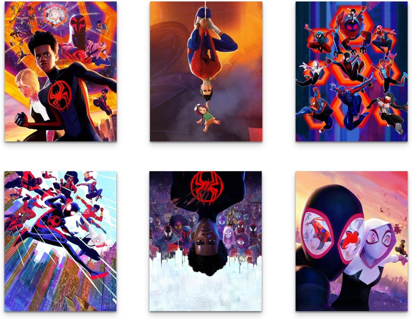 Spider-Man: Across the Spider-Verse (2023) Posters - Miles Morales Gwen Stacy Set of 6 Promo Art Wall Decor Prints (8x10) set1