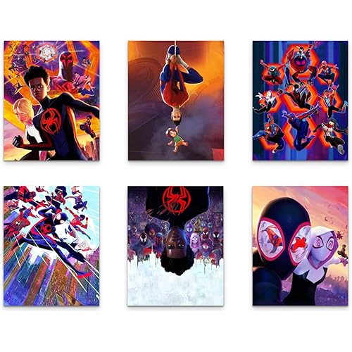 Spider-Man: Across the Spider-Verse (2023) Posters - Miles Morales Gwen Stacy Set of 6 Promo Art Wall Decor Prints (8x10) set1