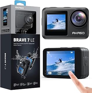 AKASO Brave 7 LE 4K 30FPS Action Camera: 20MP Dual Screens EIS 2.0 Remote Waterproof 131FT 2 Batteries Vlog Ready