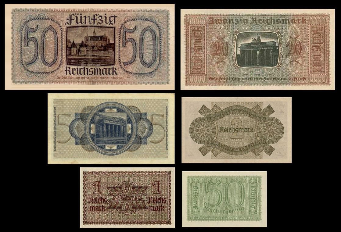 1000 Euro Schein Deutschland Lot 4 Versch.Reichsbanknoten 10 - 50- 100  R-Mark- 1000 Mark Spielgeld Euro Scheine Und Münzen