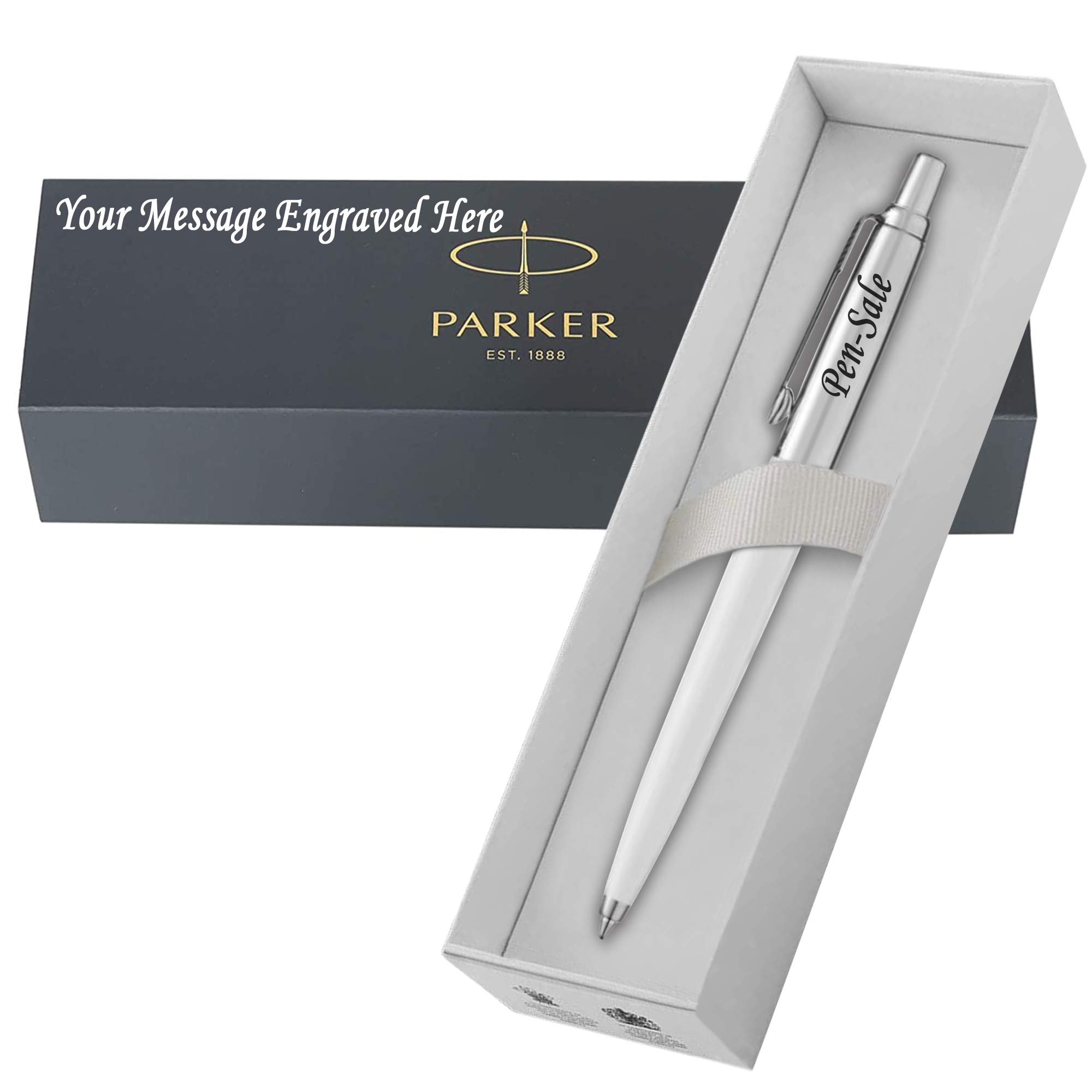 Personalised Engraved Parker Jotter White Ballpoint Pen with Black Ink in a Classy Engraved Gift Box, Personalised Gift for Anniversary, Christmas - Enter Your Custom Text