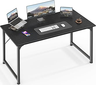Huuger Modern Simple Office Desk, 40 Inch Gaming Desk with Storage, Black Metal Frame, Large Legroom