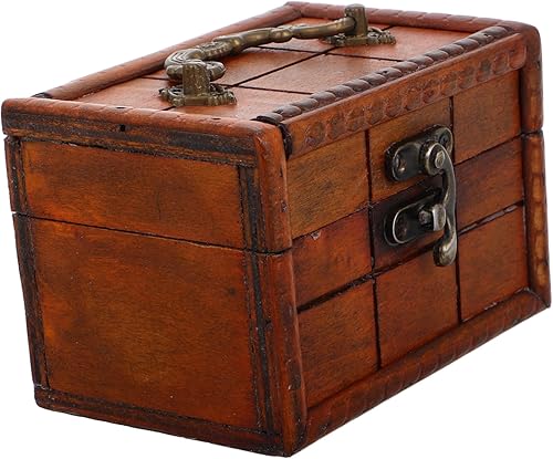 Pequeño cofre del tesoro de madera hecho a mano con hebilla, pequeño joyero de viaje, caja de madera pequeña con tapa, caja de madera para