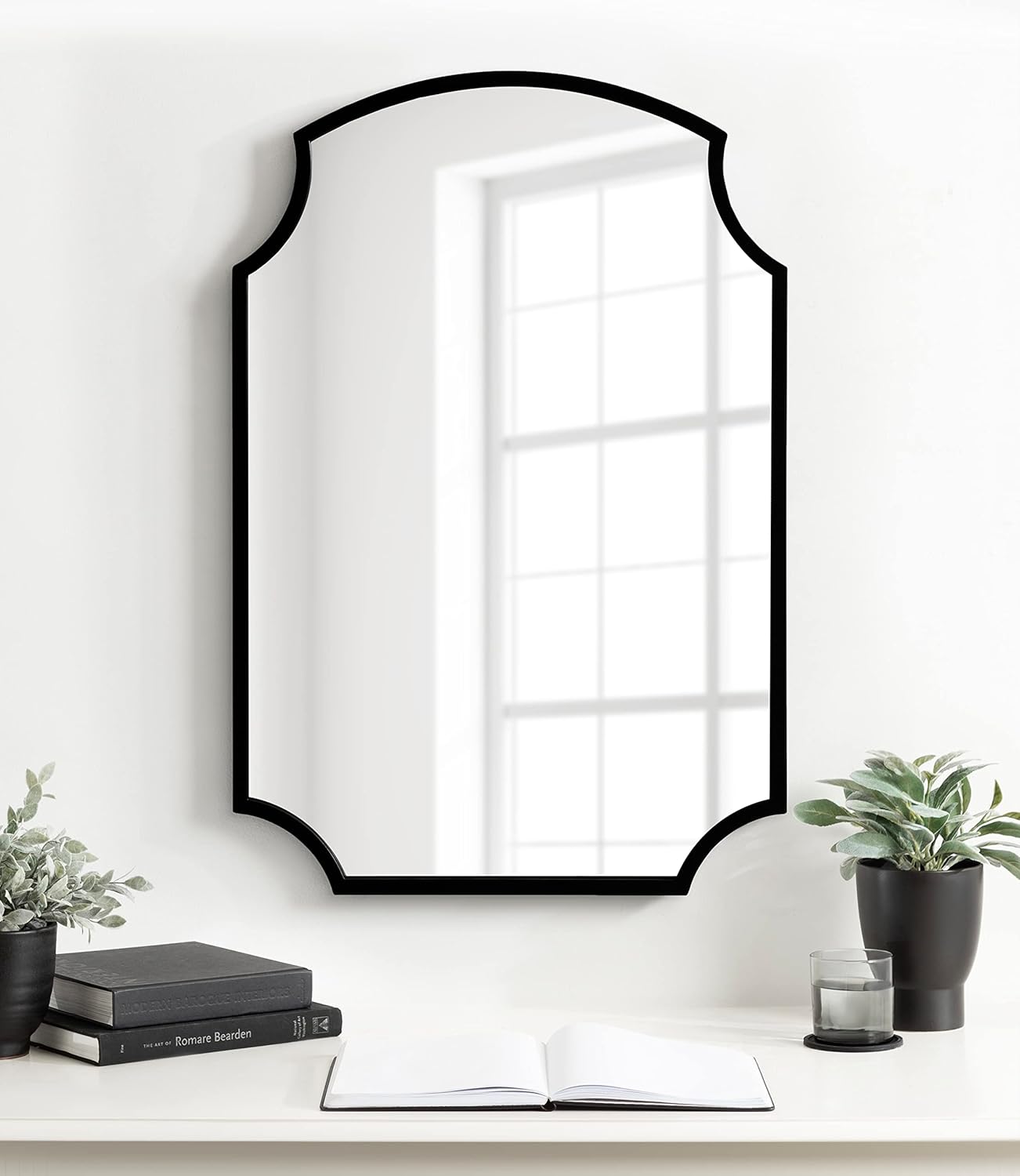 Kate and Laurel Carlow Modern Scalloped Mirror; 20 x 30; Black; Glamorous and Contemporary Decorative Wall Mirror with Scalloped Corners and Rounded Edges