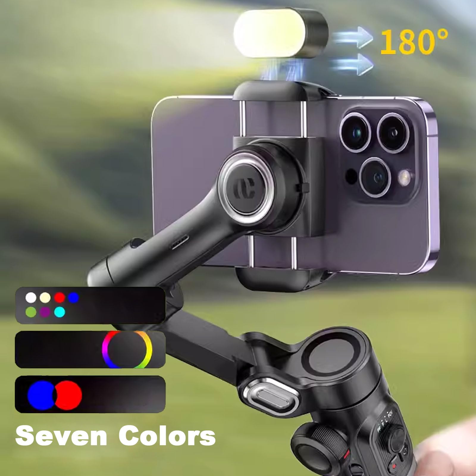 Gimbal per telefono, tracciamento verticale, manopola zoom multifunzione, stabilizzatore cardanico a 3 assi per smartphone con luce di riempimento, stabilizzatore per telefono per registrazione video