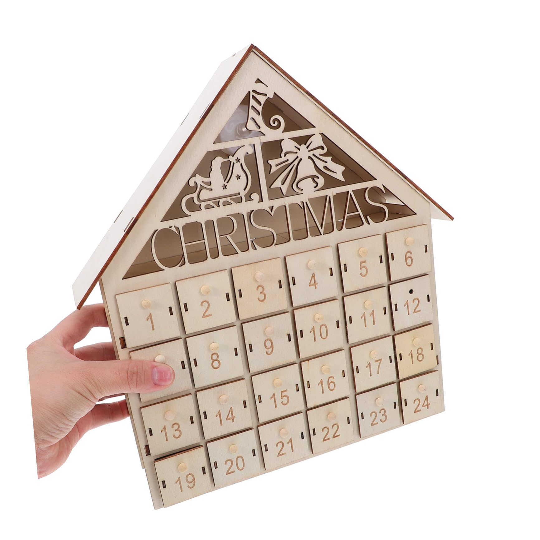 Zerodeko Calendario Avvento Natale in Legno con LED Casa Villaggio Natalizio Giorni Decorazione da Tavolo Riutilizzabile con Cassetti Te per Famiglie Countdown Luminoso per Xmas