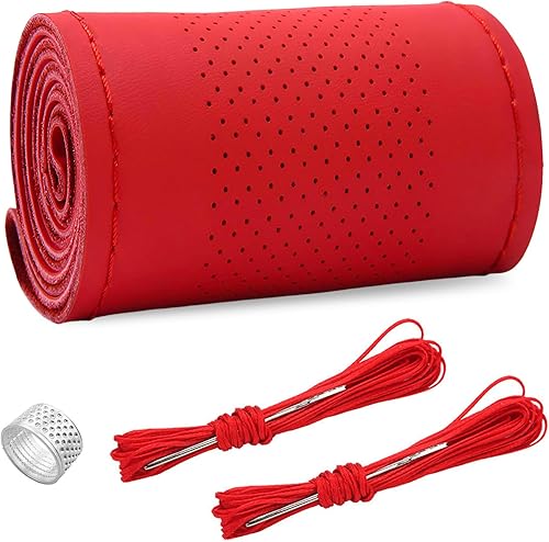 Vista 13 de Ziciner - Funda de cuero genuino para volante, transpirable, antideslizante, protector de volante para un diámetro máximo de 15 pulgadas, para coser