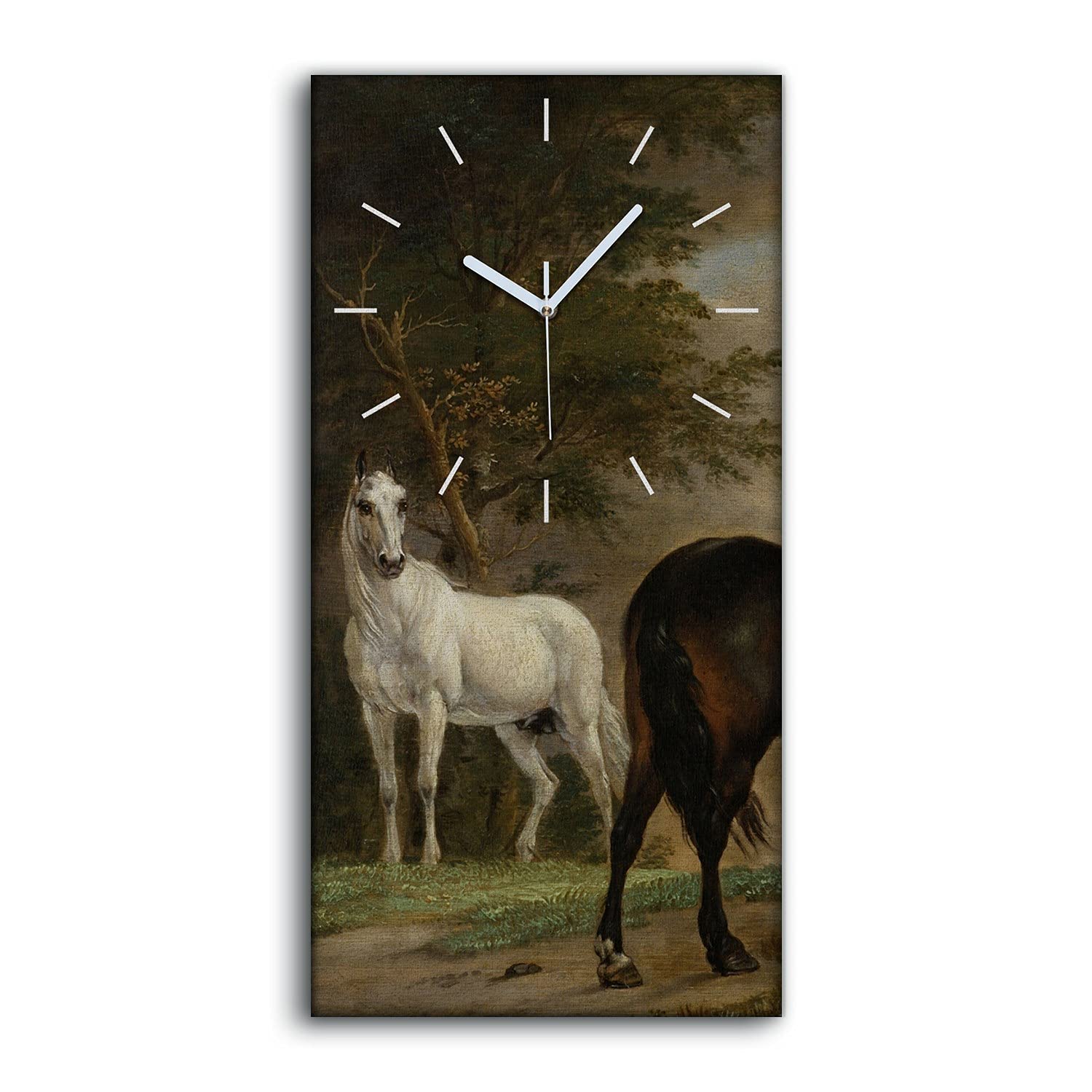 Horloge Silencieuse sans Tic-Tac Toile Chevaux 30x60cm pour Chambre