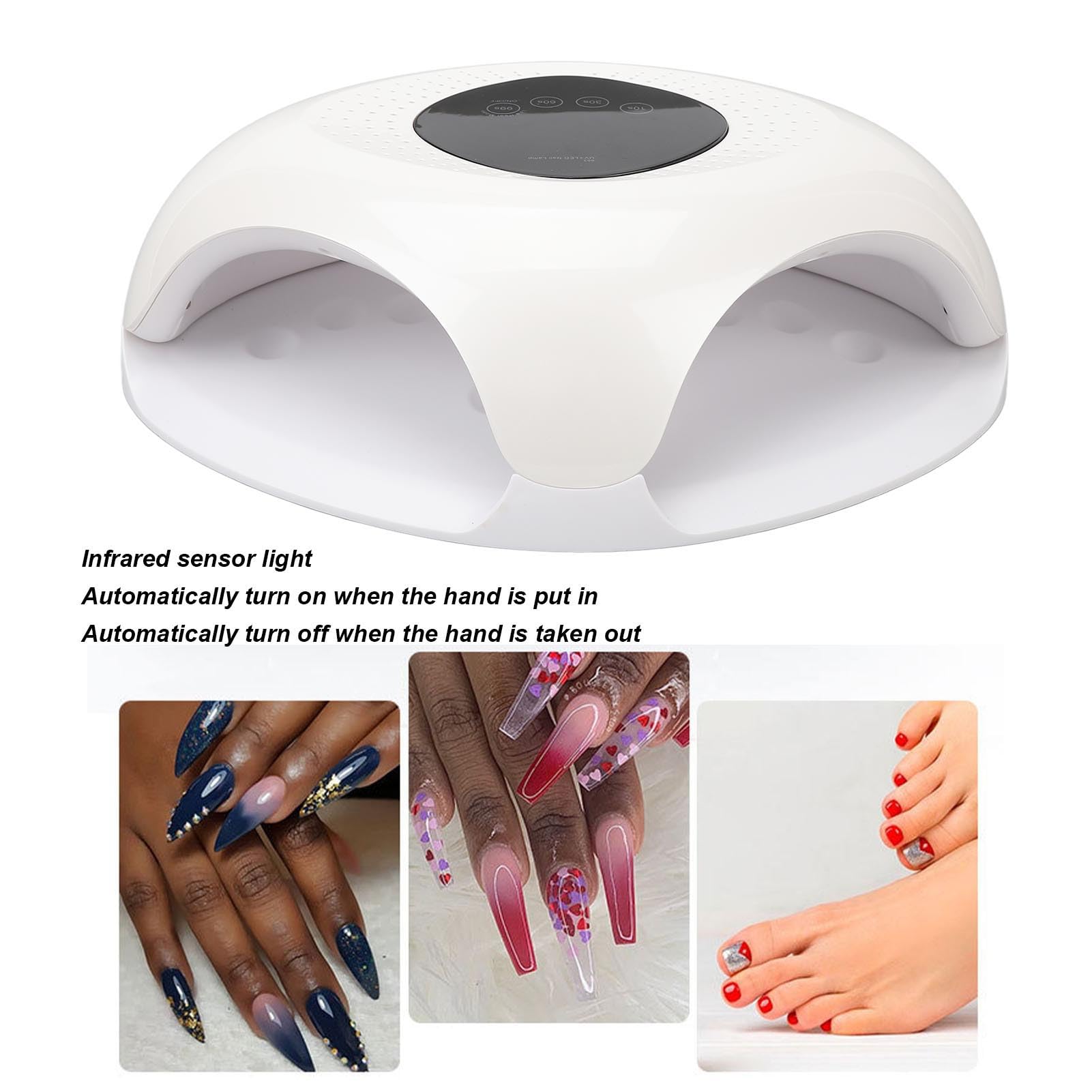 UV-LED-Nagellampe, Nageltrocknerlampe, 4 Timer-Einstellungen, weiß, Modisch, 100–240 V, 60 W, Sichere Aushärtungslampe für Nagelstudio für Nagelkünstler (EU-Stecker)