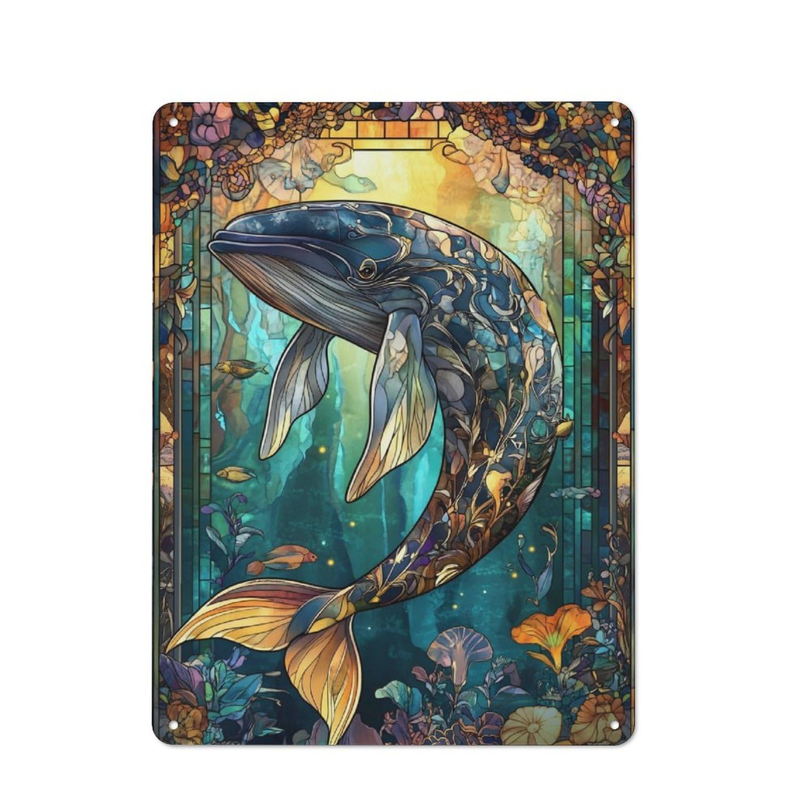 Junmoney Whale Retro Tin Sign 40X30cm For Workshop Wall, For Collectors Of Retro Metal Wall Decor