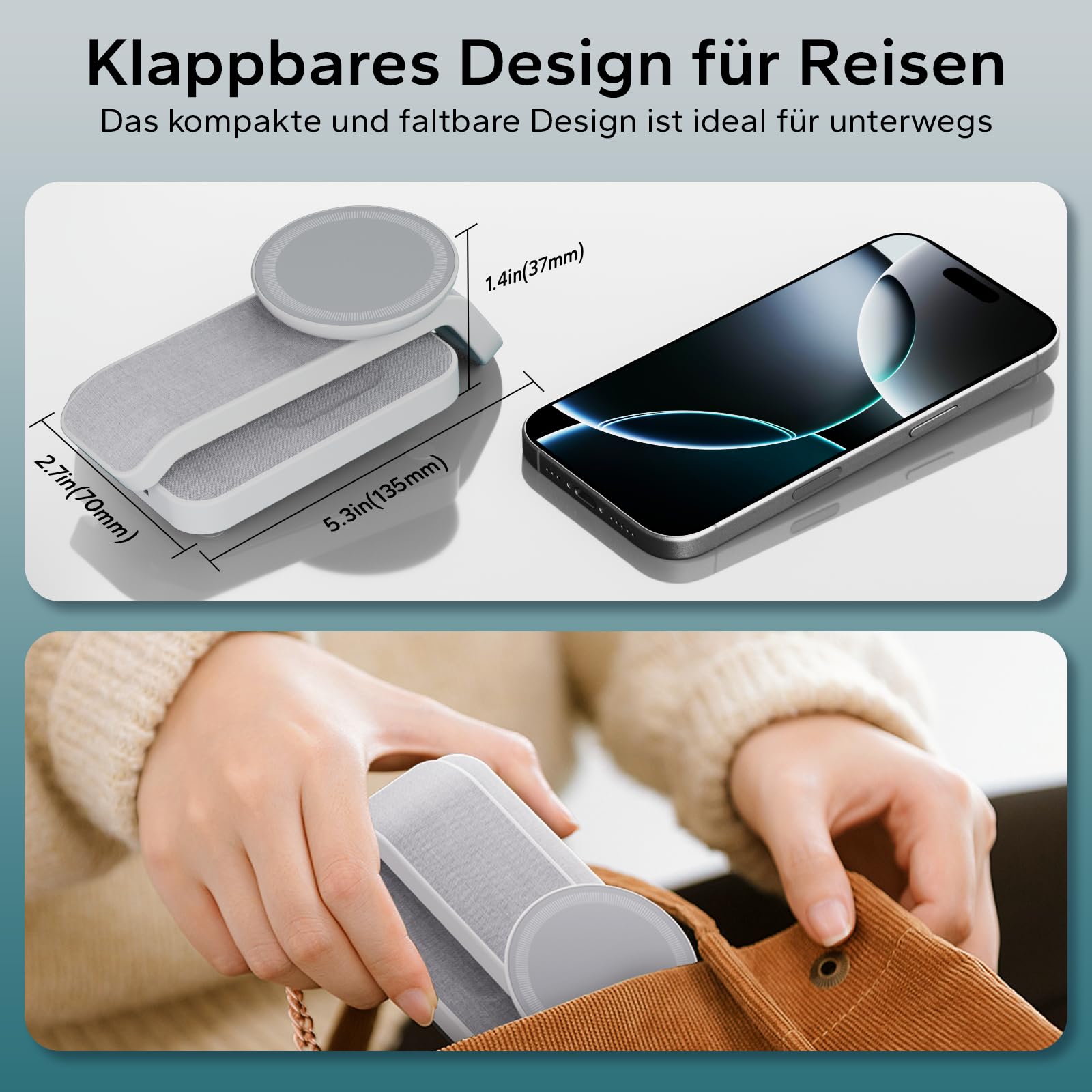 eazpower Magsafe - Estación de Carga para Apple Watch y iPhone 3 en 1, Plegable, estación de Carga inalámbrica para iPhone, Cargador Magsafe para múltiples Dispositivos, portátil y portátil