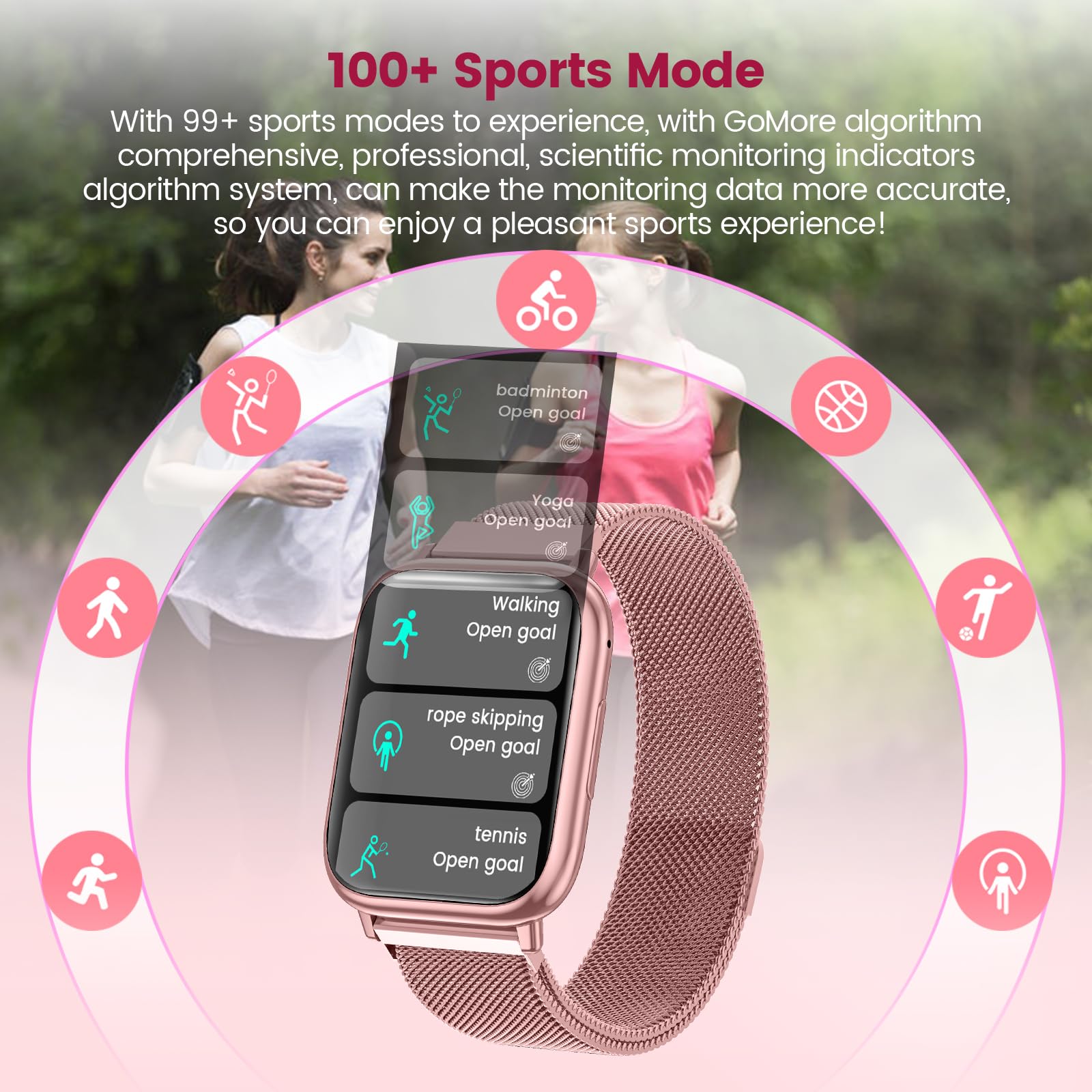 Smartwatch Donna con Chiamate Bluetooth, 1,83” Smart Watch 107+ Sportive con SpO2/Ciclo Mestruale/Frequenza Cardiaca/Monitoraggio Sonno/Impermeabile IP68 FitnessTracker per iOS Android (Rosa Corallo)