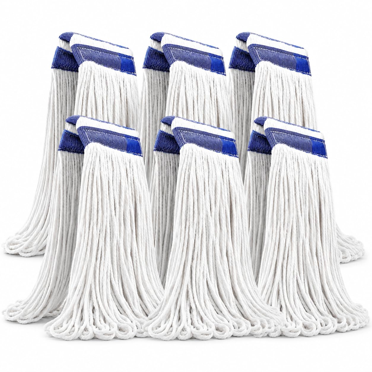 24 oz Loop-End Cotton String Mop Head, Heavy Duty String Mop Refills, 6 Inch Headband, Mop Head Replacement for Home, Industrial and Commercial Use (white-6pc)