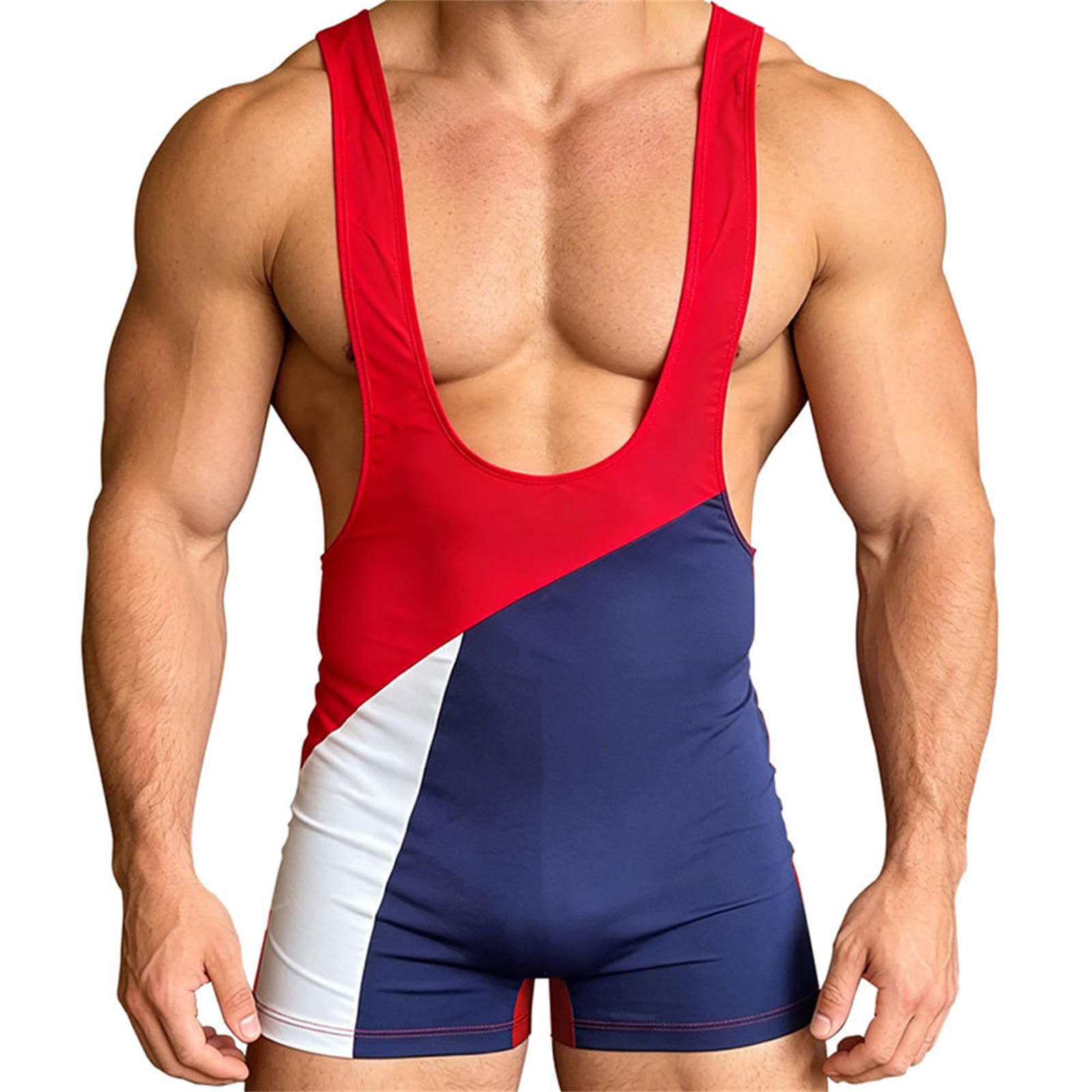 Kuukaas Mens Wrestling Singlet Athletic Bodysuit Sleeveless Gym Wear Sports Singlet XXL