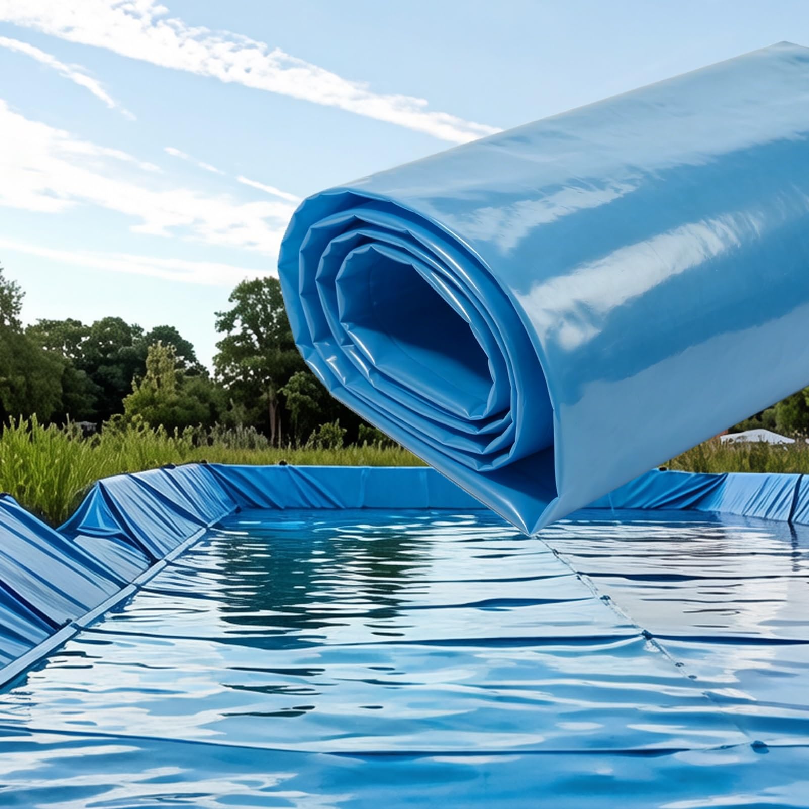 Odporna na UV Folia Stawowa HDPE Niebieska, dla Akwakultury i Stawów Rybnych, Wzmocniona do Ogrodów Wodnych, specjalnie dla Stawów Koi(10x10m)