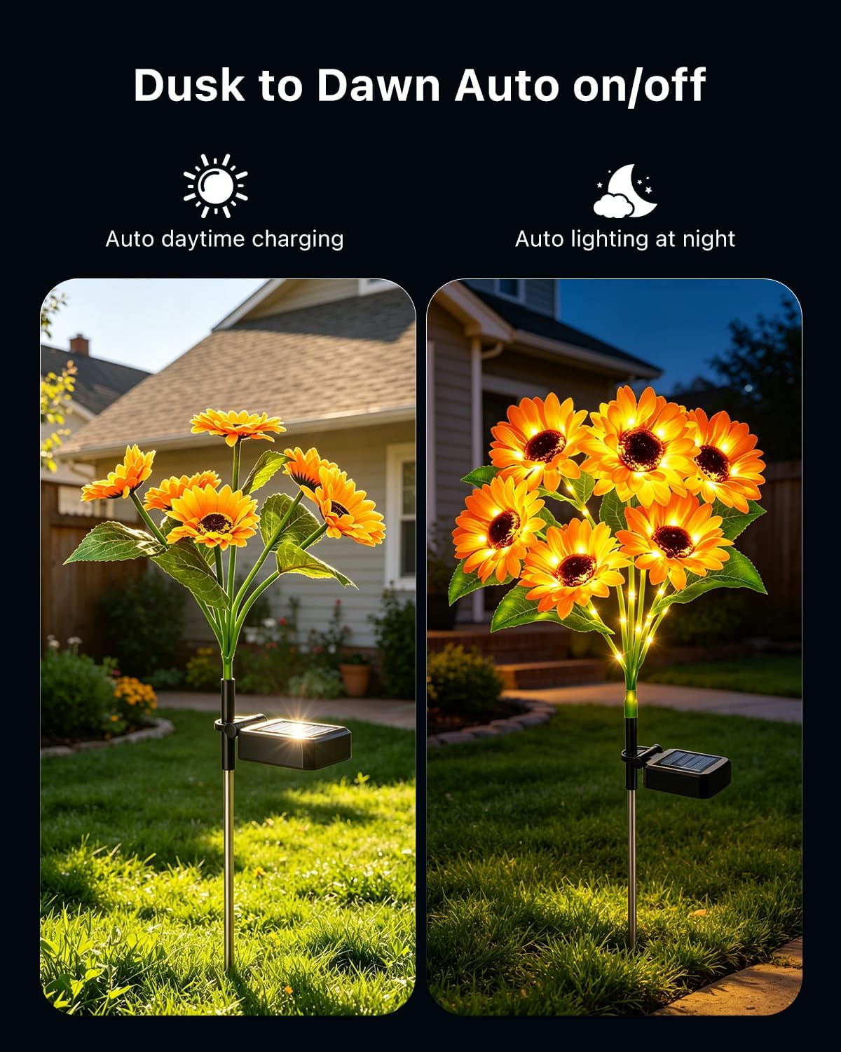 4 Pack Warm White Solar Powered Sunflower Lights, 6 Head LED Outdoor Waterproof Garden Flowers Petal Lighting Yard Decoration for Flower Beds, Planters, Patio, Birthday Gifts for Mom Women Grandma
