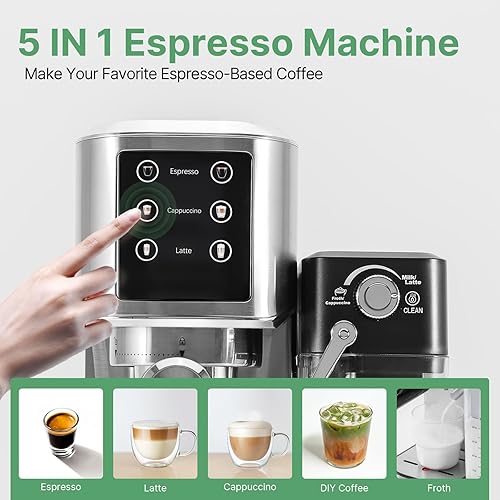 Miniatura 9 de Máquina de café expreso de 20 bares, máquina de café expreso con pantalla táctil con espumador automático de leche para capuchino latte, máquina de