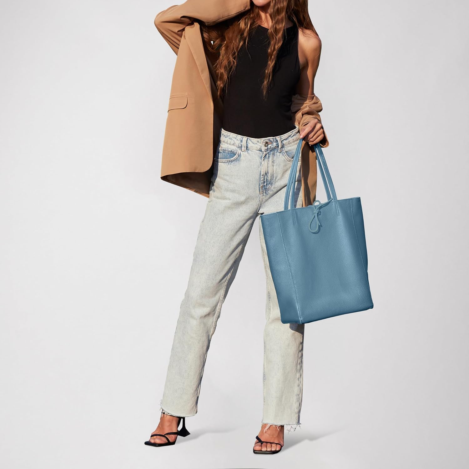 Italian Calf Leather Tote for Women with Zipper, Inner Pocket & Flat Base | Soft Unlined Shopper for Work & Travel - Image 2