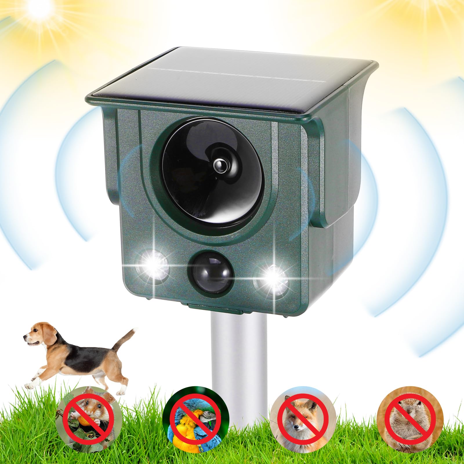 Repelente Ultrasónico De Gatos para Jardines, Repelente De Topos con Ultrasonido y Flash Led, Carga Solar USB, Repelente De Animales para Zorros, Gatos, Perros, Ardillas
