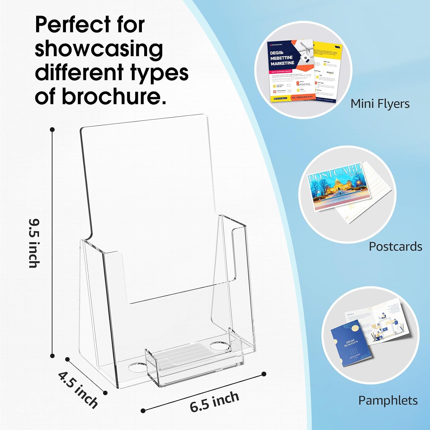 MaxGear Brochure Holder 6x9 inch with Business Card Organizer, Acrylic Literature Display Stand Clear Plastic Flyer Holder Wall Mount or Countertop Use for Pamphlets, Booklets, 4 Pack