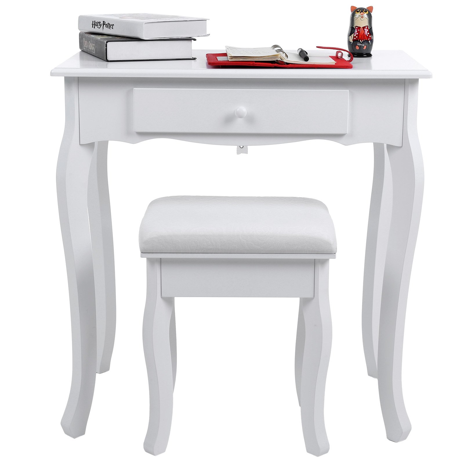SONGMICS Toaletka z 3 szufladami z lustrem taboretem, 70 x 130 x 40 cm (szer. x wys. x głęb.), biała RDT004
