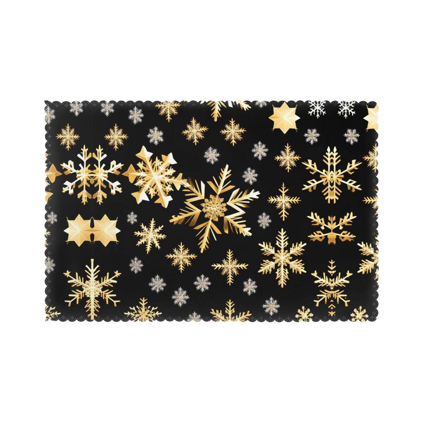 Golden Christmas Snowflakes Christmas Placemats Set of 6,Washable Table Mats