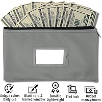 Vista 2 de Bolsa de depósito con cremallera 11 x 6 pulgadas Gris Cuero sintético duradero para dinero en efectivo para dinero en efectivo monedero