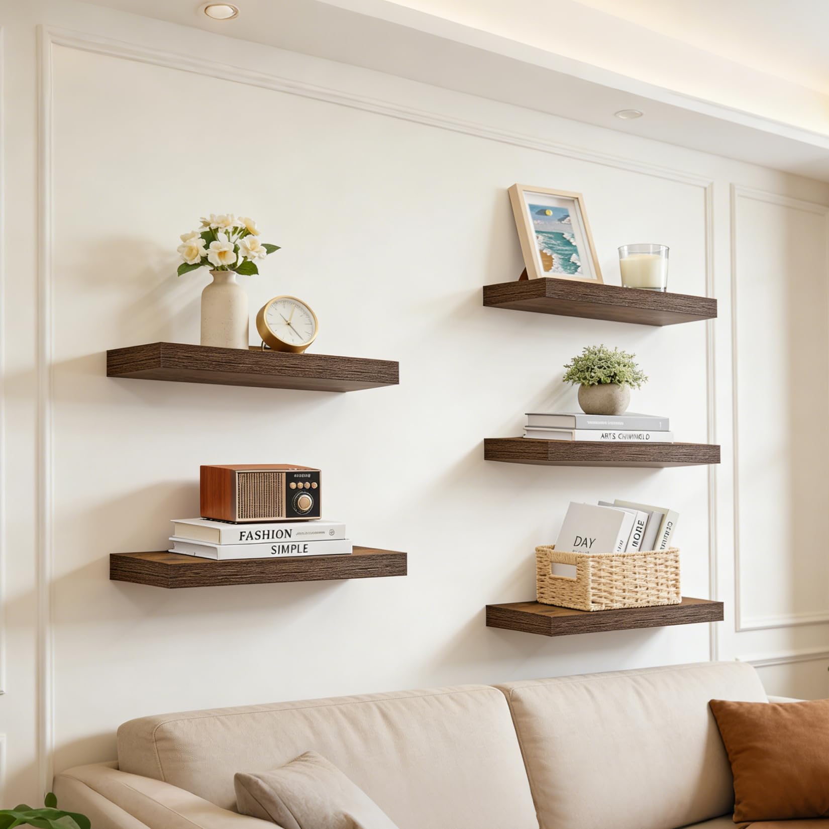 GarveeHome 5er Set Schweberegale Holz Rustikal, Wandboard 40x20x3cm, Metall | Stabile Wandhalterung; Inkl. Montagematerial; Zusätzlicher Stauraum; Vielseitig einsetzbar; Hochwertiges Finish