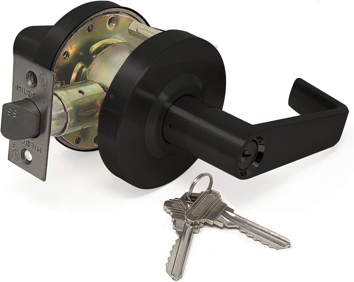 MiLocks Grade 2 Lever Commercial Style Cylindrical Industrial Duty (Privacy, Satin Nickel)