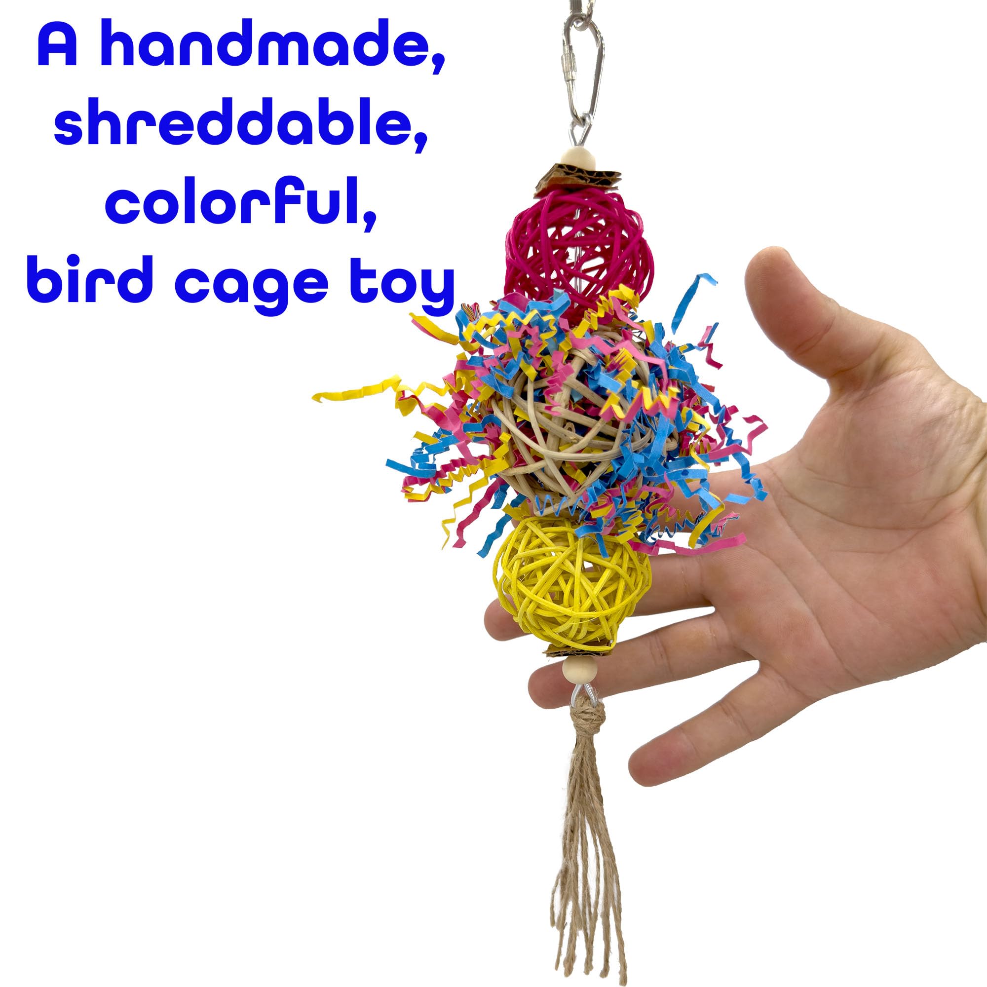 1701 Rainbow Rattan Bird Toy with Jute and Crinkle Paper – Shredding and Foraging Fun for Parakeets, Cockatiels, Conures, and Small Parrots – Natural Bird-Safe Toy for Cage Enrichment - image 8