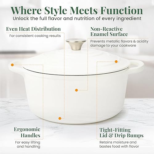 Miniatura 6 de Larder & Vine Olla para horno holandés de hierro fundido esmaltado de 5.7 cuartos de galón con tapa, para hornear pan, compatible con todas las