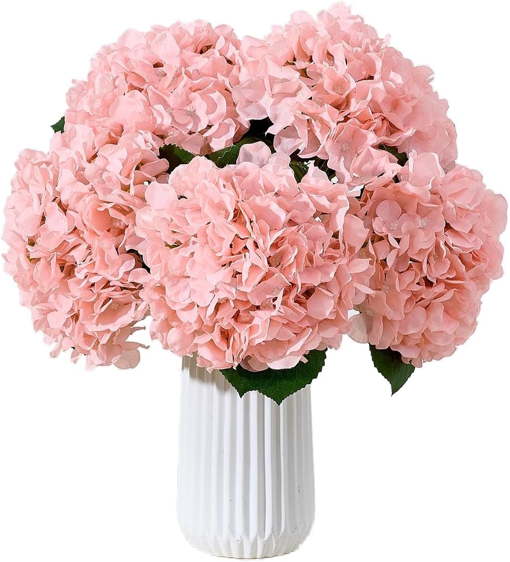 IUKnot 8Pcs Blush Fake Flowers Silk Hydrangea Artificial Flowers Bouquets Faux Hydrangea Stems for Home Table Centerpieces Wedding Party Decoration