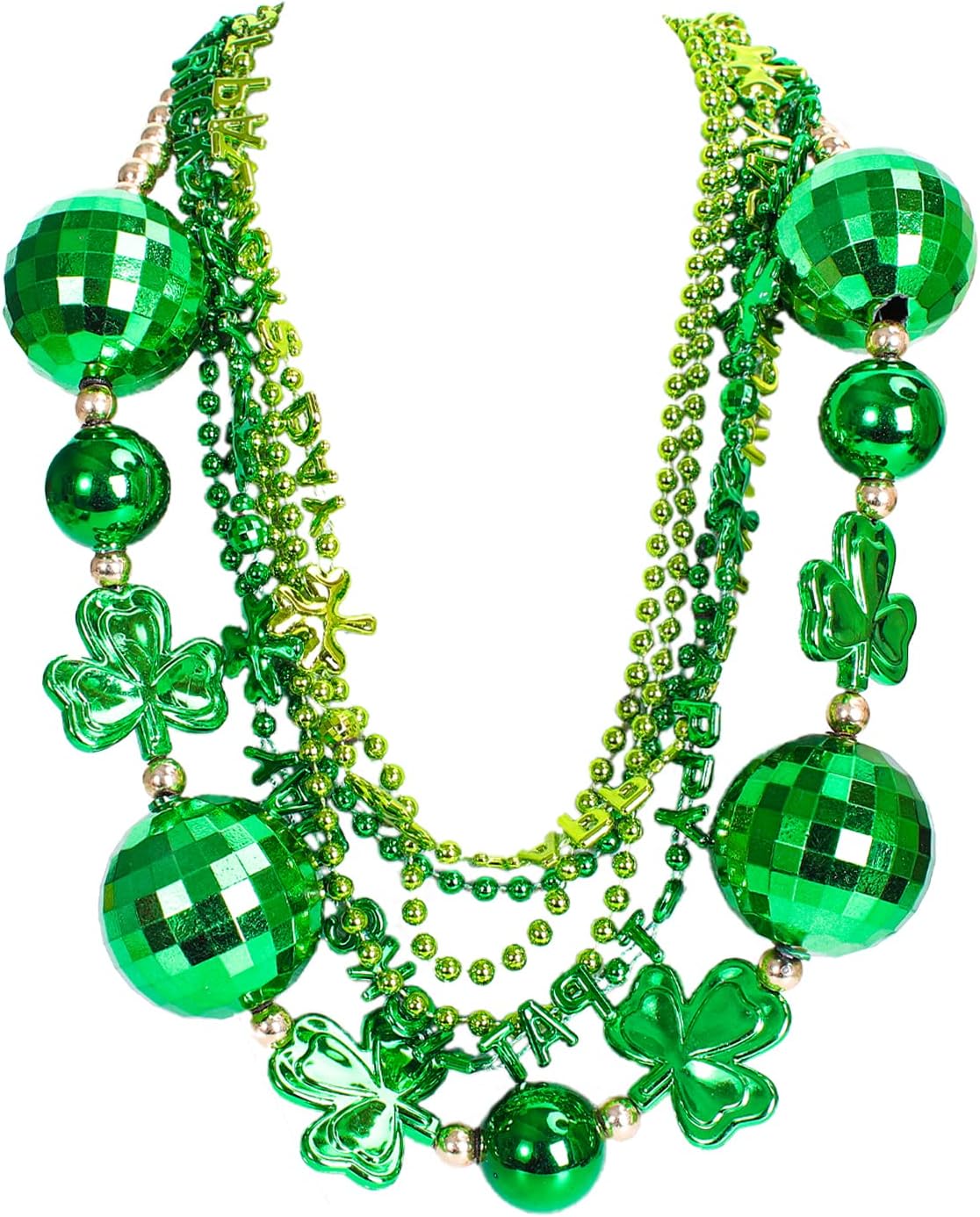 Whaline St. Patrick's Day Bead Necklace Accessories Green Jumbo Shamrock Ball Necklaces 13Pcs Happy St. Patrick's Day Letter Necklaces Round Bead Necklace Bundle for Irish Holiday Party Costume