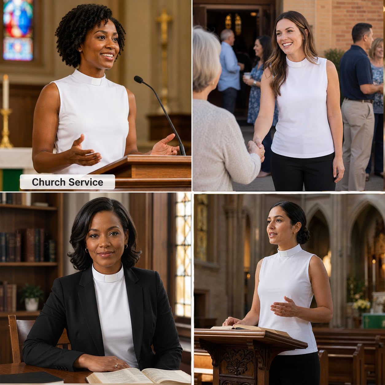 Women's Clergy Sleeveless T-Shirt Tab Collar Clergy Minister Priest Outfit Priest Costume Shirt Tops