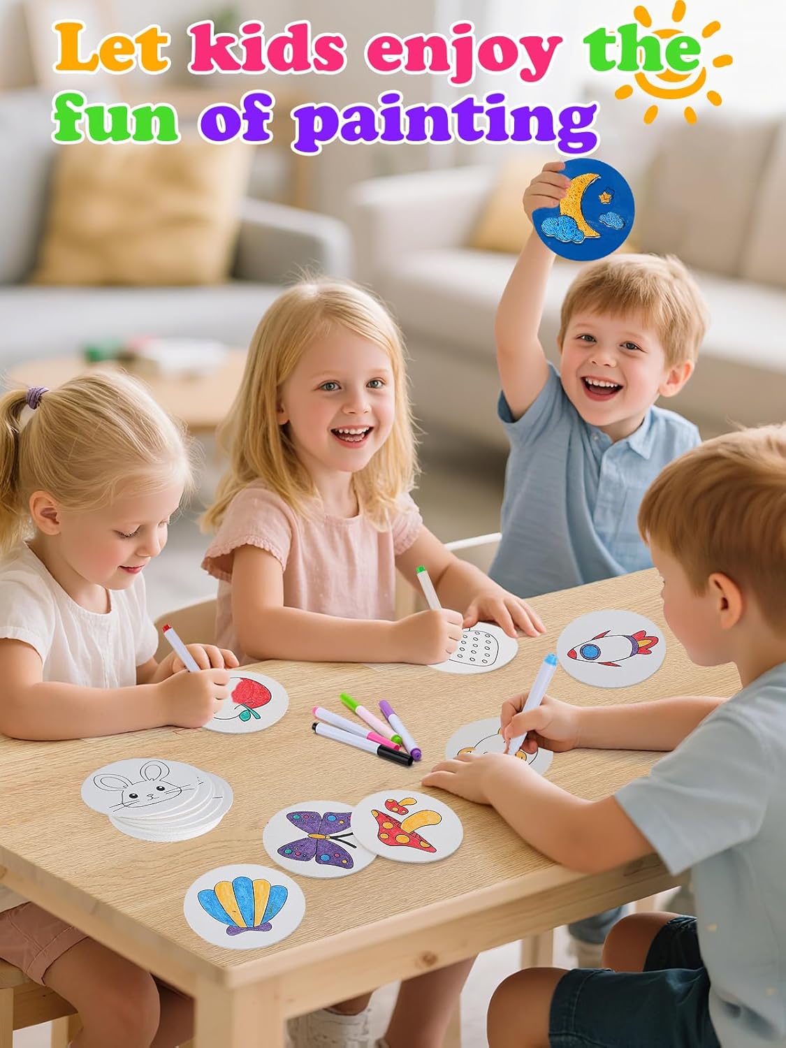 33 Pcs Pre-Designed Magic Puffy Paint Kit - Includes 24 Pcs Thicken 4in Foam Texture Paper, 8 Colors Markers, 1 Water Brush, Magic 3D Foam Texture Painting Kit for 3 4 5 6 7 8 Kids Boy Girl Gifts