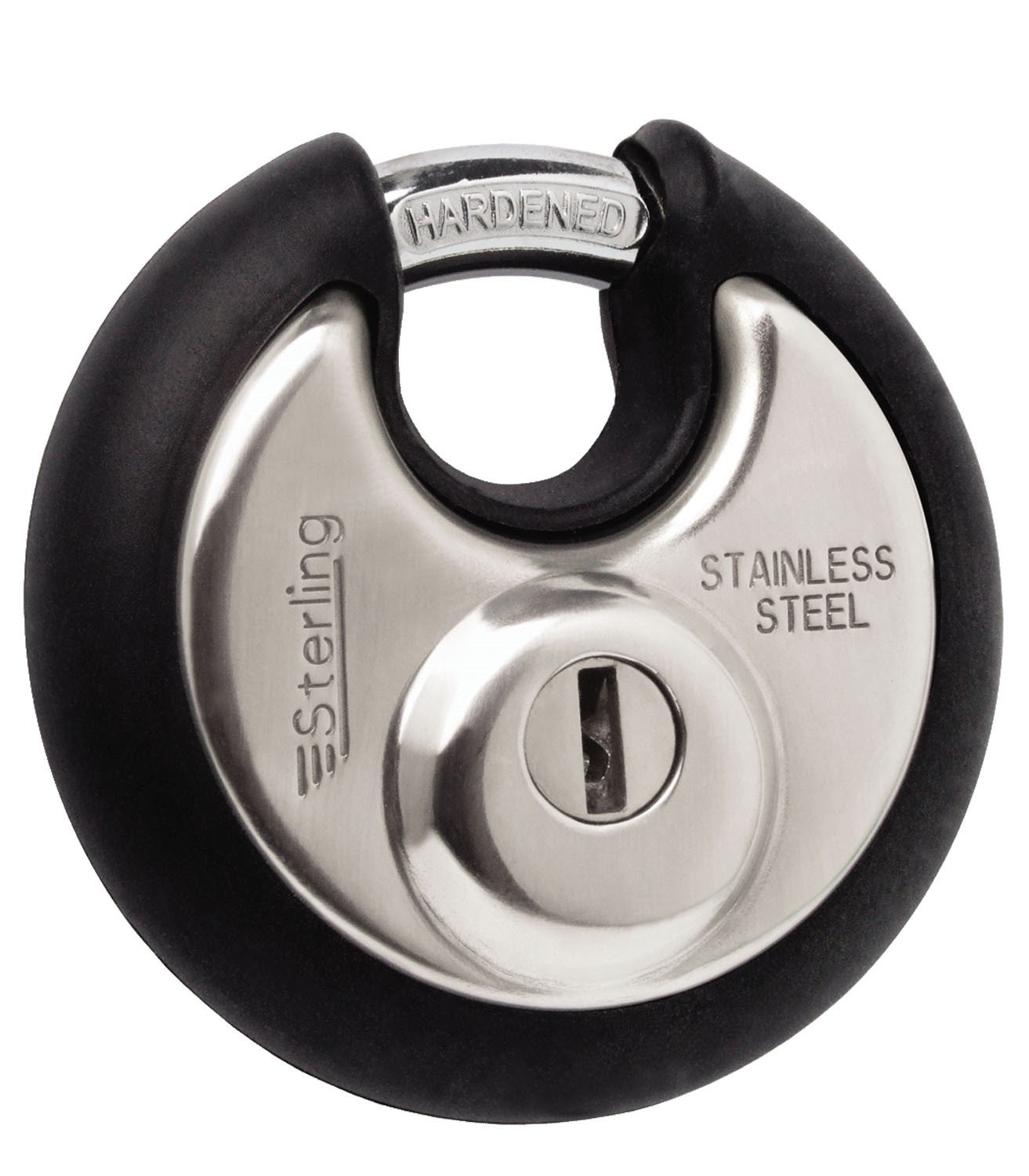 Sterling SPL100P 70mm Closed Shackle Disc Padlock with Stainless Steel Body and Protective Bumper - Assorted Colours