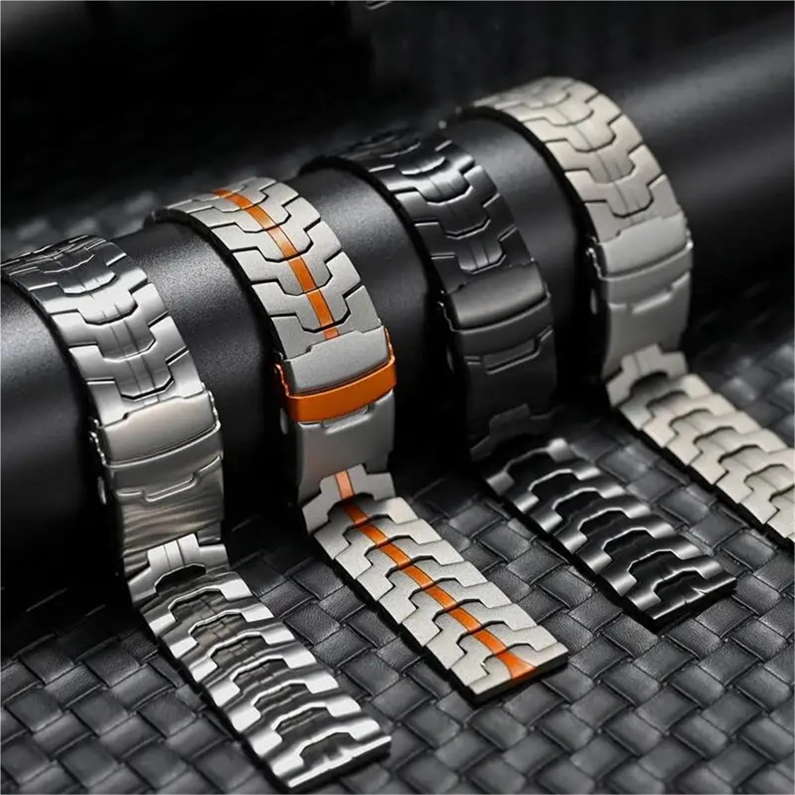 Edelstahl-Uhrenarmband, 20 mm, 22 mm, Metall-Ersatz (silber-orange_22 mm)