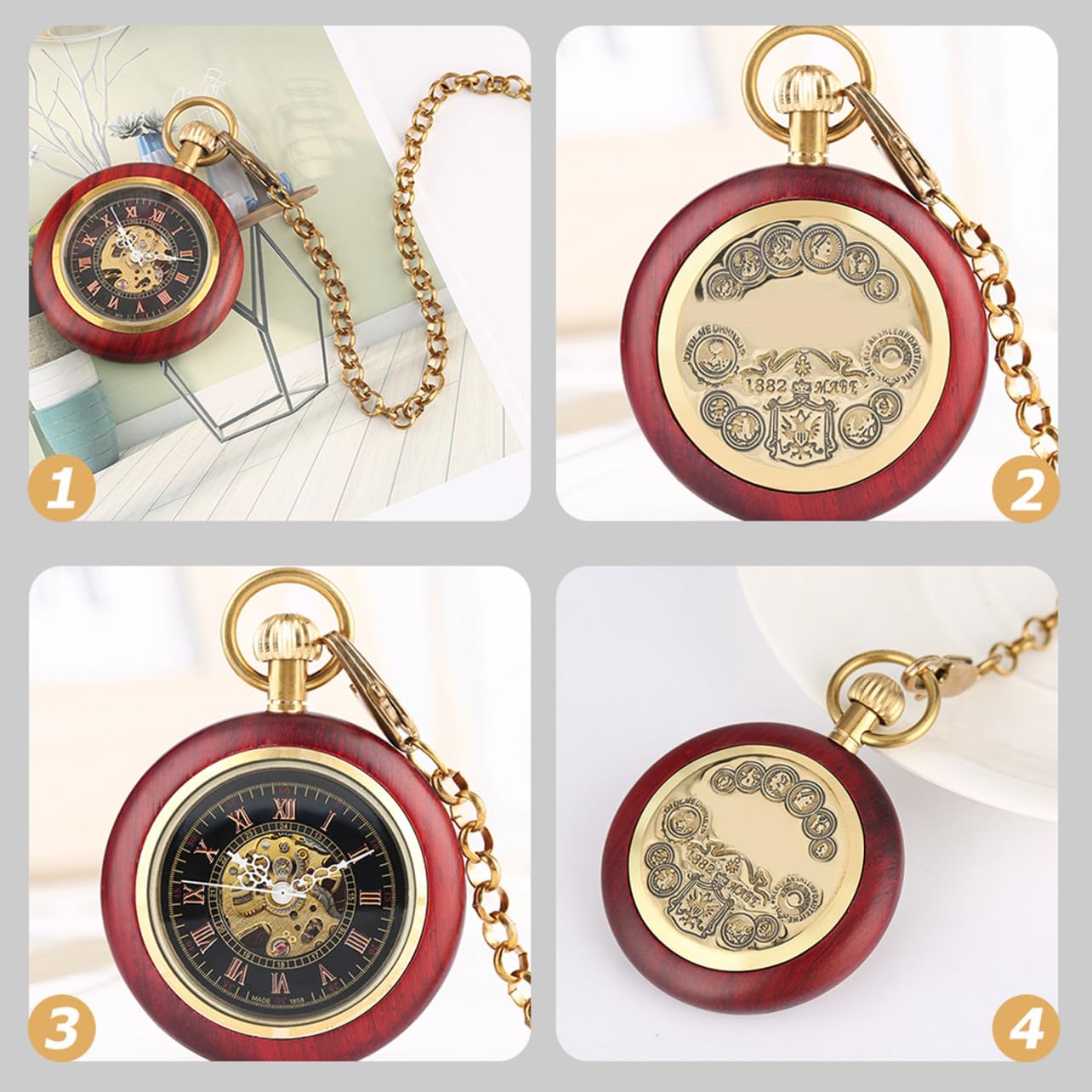 Healvian Reloj de Bolsillo Antiguo de Diseño Retro con Numeración Romana Reloj Colgante Accesorio Práctico para