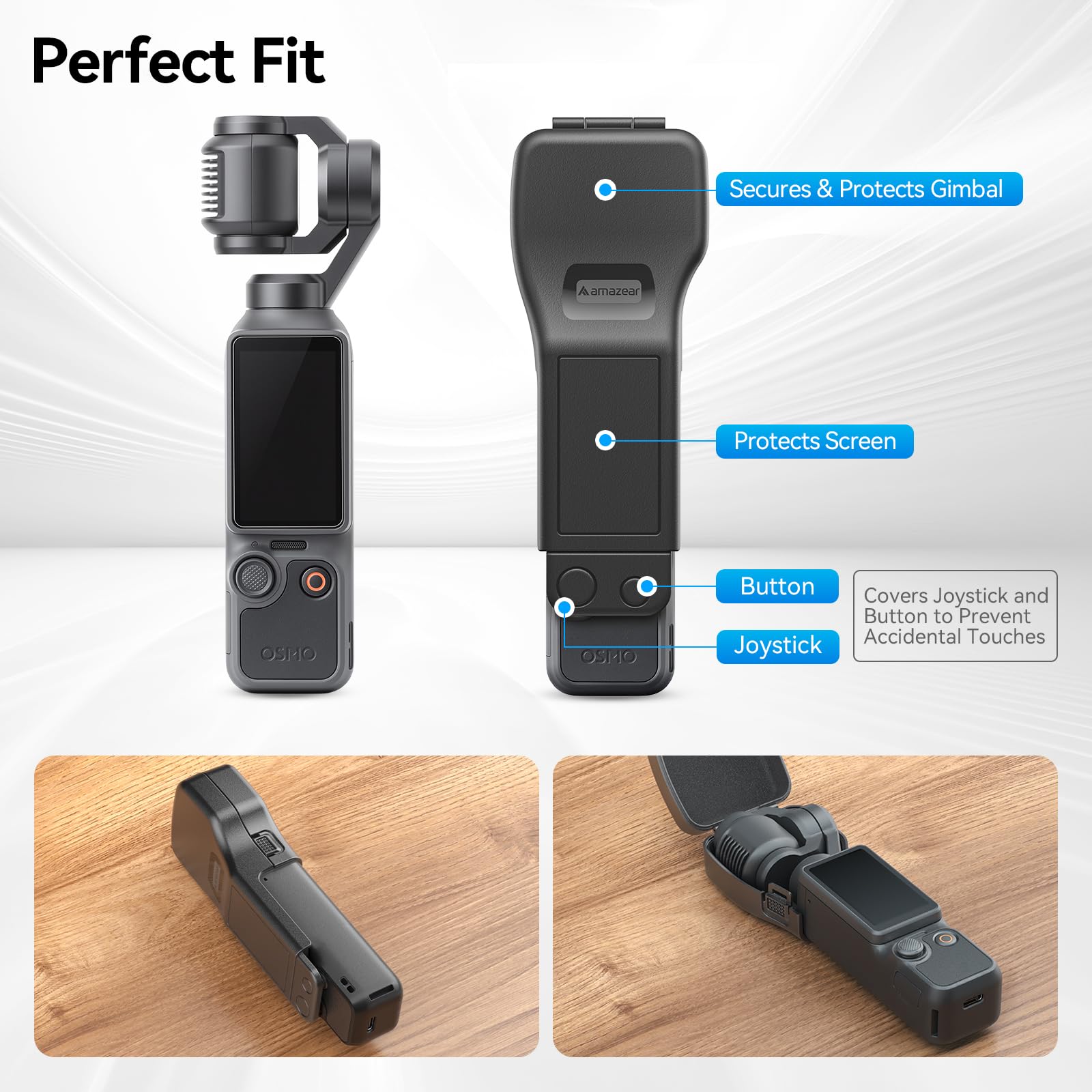 AMAZEAR Custodia protettiva rigida per DJI Osmo Pocket 4, copriobiettivo fotocamera, protezione gimbal e display, rivestimento morbido, design compatto, OSMO Pocket 4 accessori Creator Combo, Nero