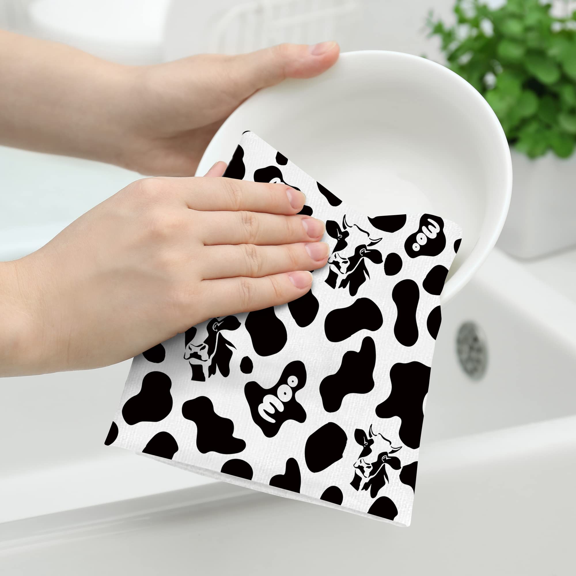 Set 6 Strofinacci Da Cucina Redbaker: Tema Mucche Highland E Girasoli, 36x54 Cm
