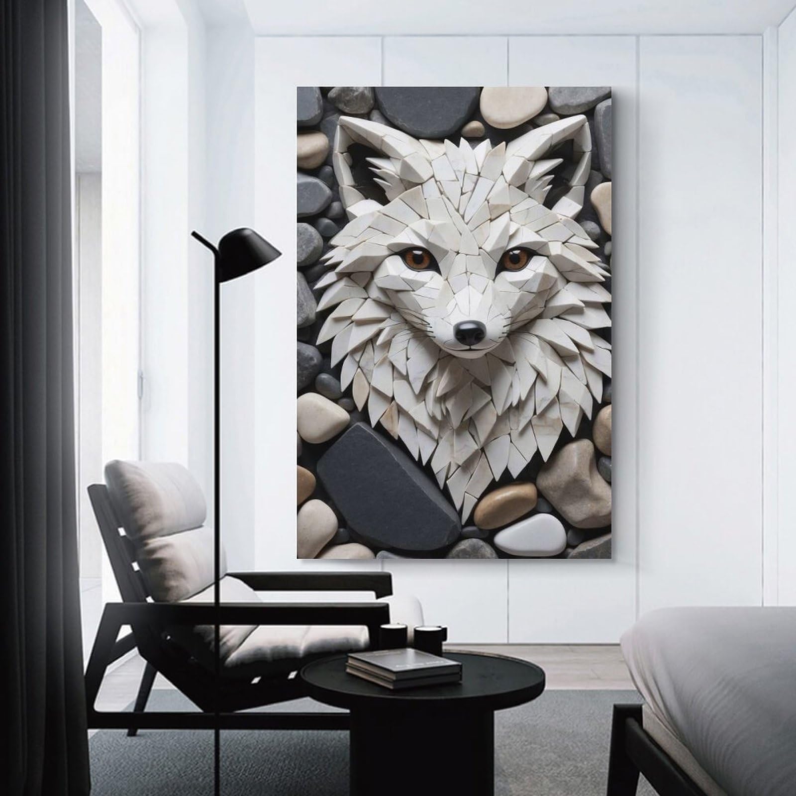 Junmoney Mosaic Fox Portrait on Stone Background Decorative Canvas Print 20x30inch(50x75cm), for Study, Office Or Focused Interiors, Wall Art That Adds Style to Work Areas