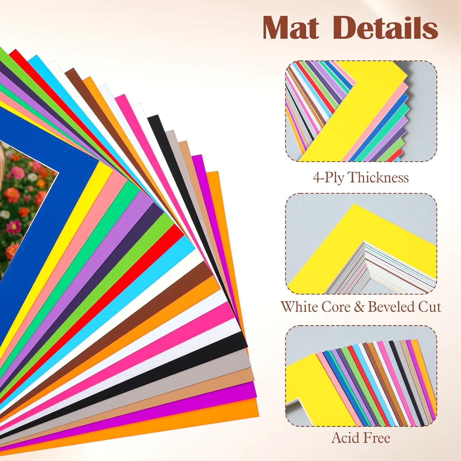 20 Pack Mixed Color Picture Mats, 11 x 14 Pre-Cut Acid Free Picture Mat for 8 x 10 Photos Artworks Prints with White Core Bevel Cut Framing Mats - Image 3
