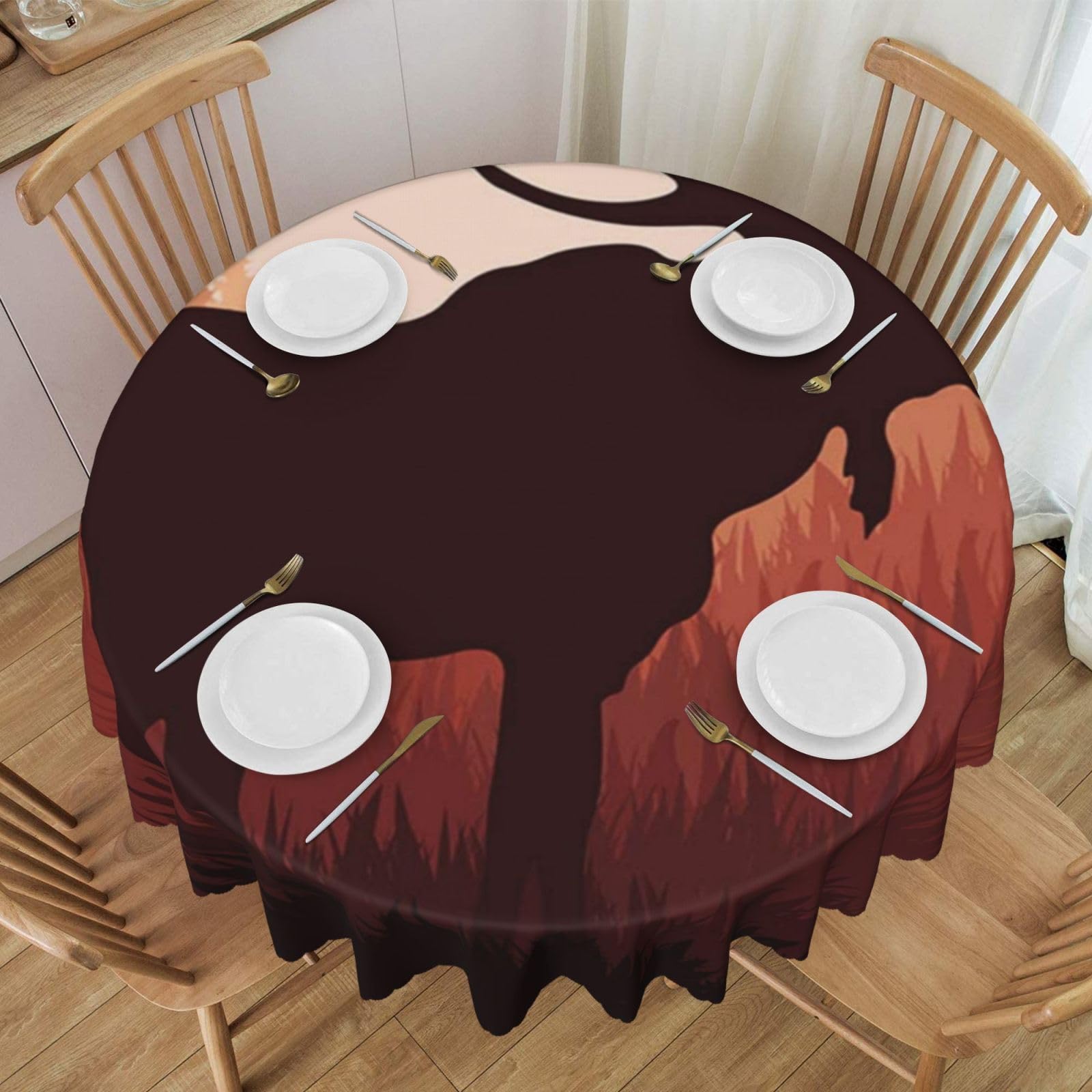 DCEHGEW 60 In Round Tablecloth with Lace, Wild Animal Moose Printed Oilproof & Washable Fabric Picnic Table Cloth Table Covers