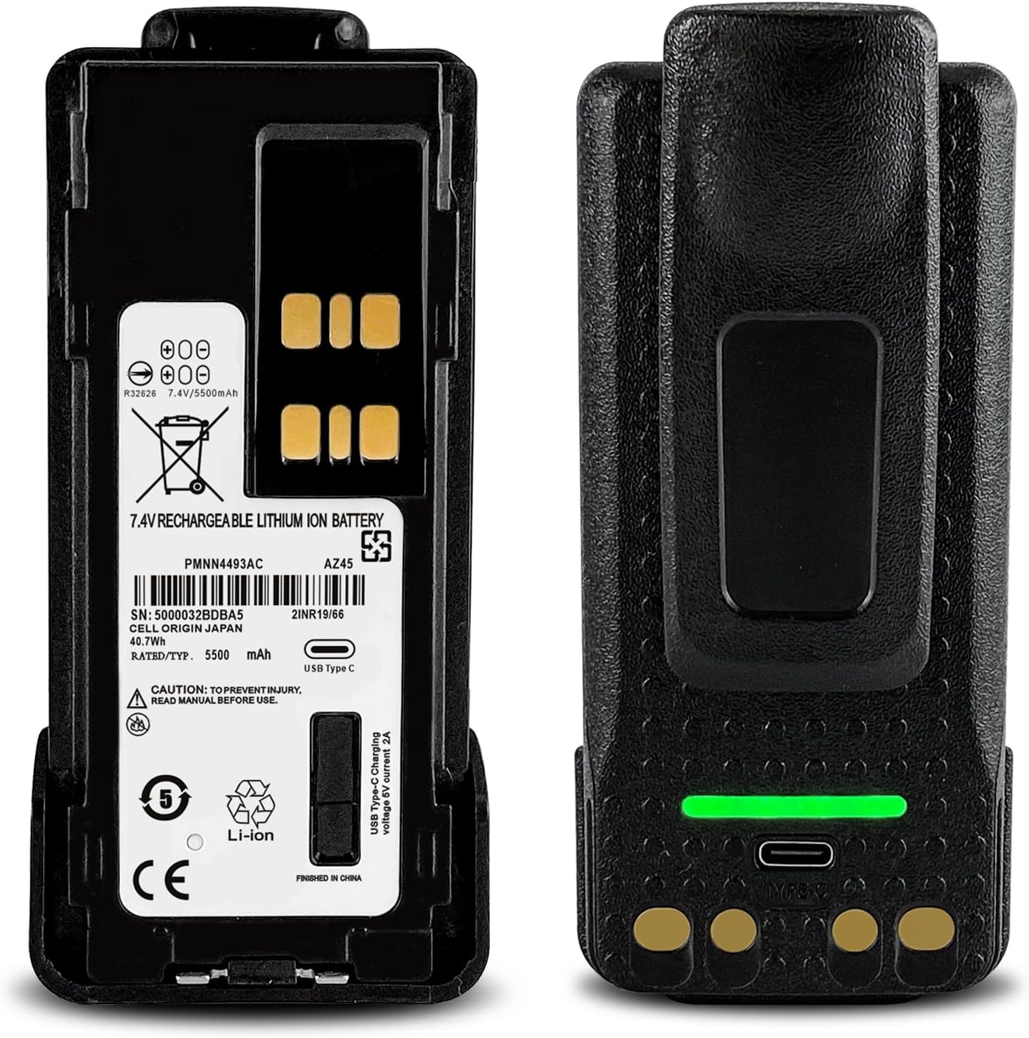 7.4V 5500mAh PMNN4409AR PMNN4409BR High Capacity Two-Way Radio Battery Replacement for Motorola XPR7350 XPR7580 XPR7550 XPR3300 APX4000 APX1000 XPR3500 DP4400 PMNN4448 (Power display+Type-C Charge)