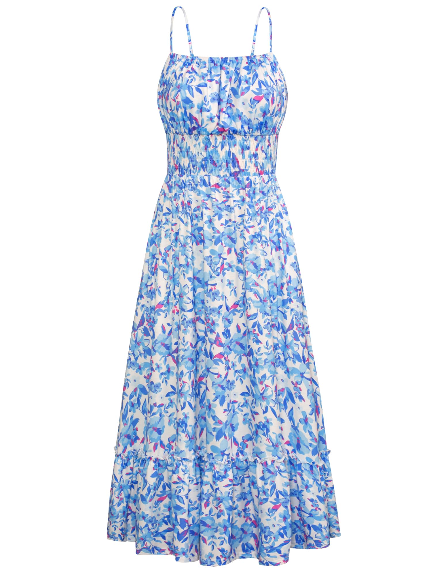 GRACE KARIN Womens 2025 Summer Maxi Dress Sleeveless Floral Spaghetti Strap Smocked Boho Beach Long Dress with Pockets