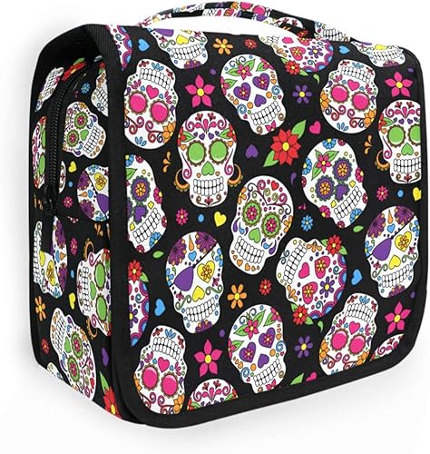 Miniatura 6 de DOMIKING Neceser de viaje con gancho para colgar diseño de girasoles negros impermeable bolsa de maquillaje portátil para artículos de aseo personal