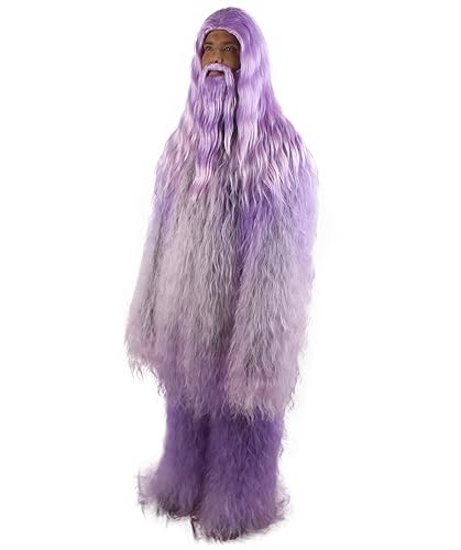 Miniatura 3 de Peluca de terror de criatura mítica unisex grande y peluda para adultos, con bigote y barba, morado (SM)