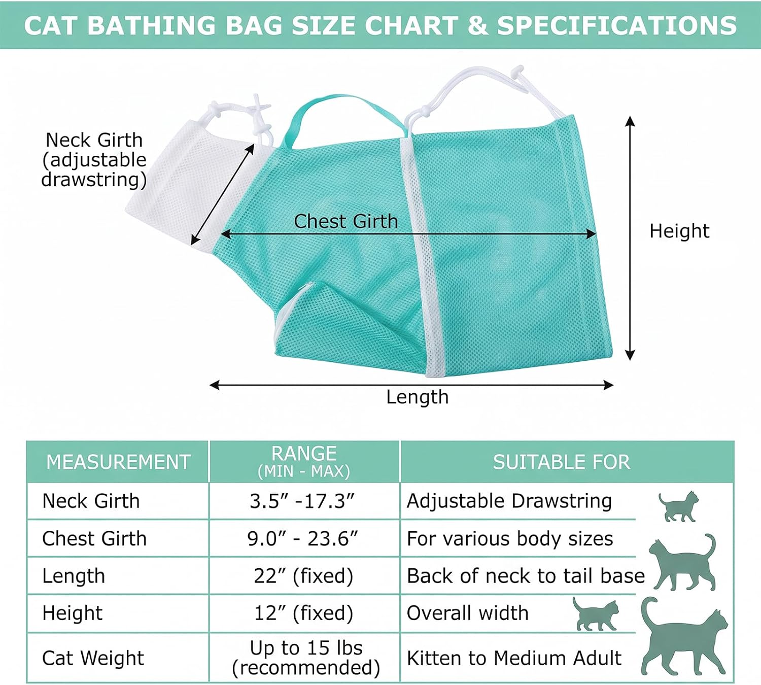 Green Cat Bathing Bag, Breathable Mesh Anti Bite Anti Scratch Cat Shower Bag Adjustable Restraint Cat Washing Bag for Bath Nail Trimming Grooming image 2