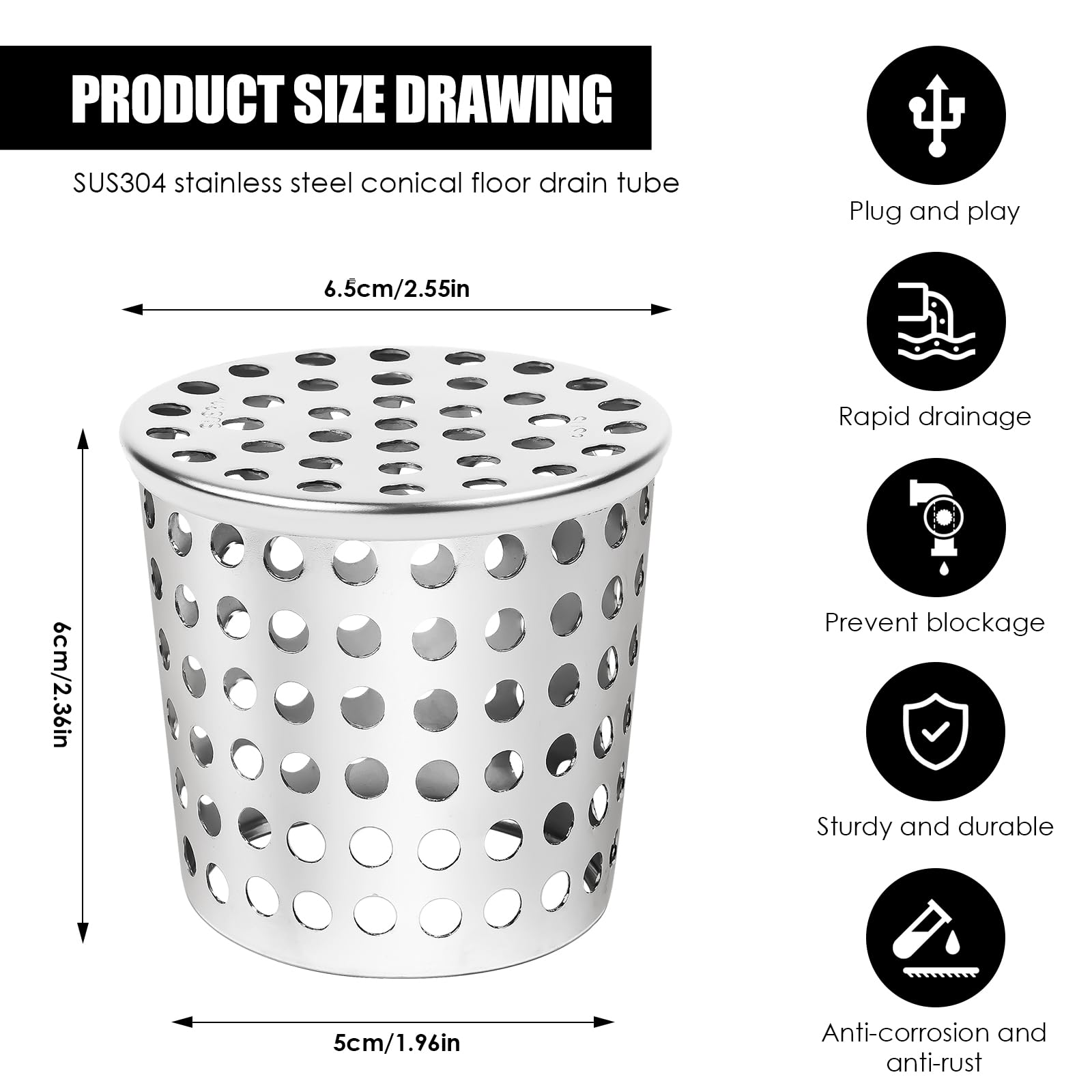 Gutter Leaf Protection Stainless Steel Downpipe Leaf Protection 50-63 mm Leaf Catcher Basket Downpipe Sieve for Roof Pipes Drains and Downpipes - Image 2