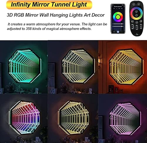 Miniatura 6 de Espejo de túnel de lámpara infinita para pared, luz de arte de pared RGB que cambia de color, lámpara de escritorio única para juegos, para